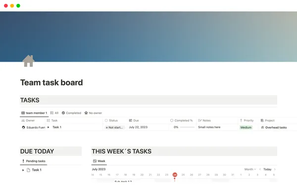 Task board template in Notion